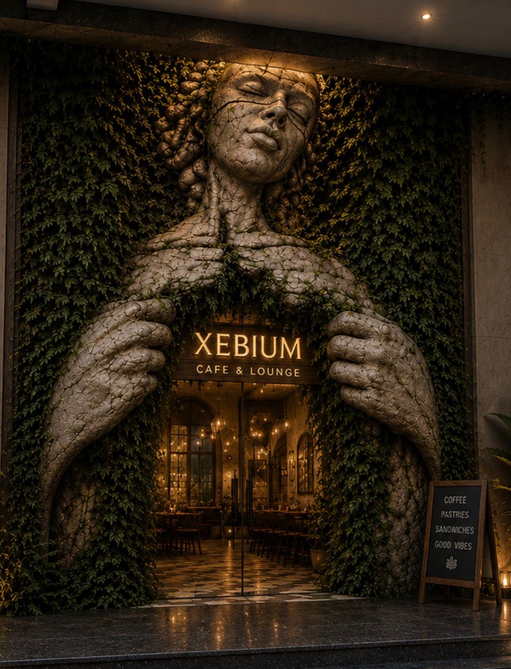 Xebium Cafe nature-inspired frontage concept